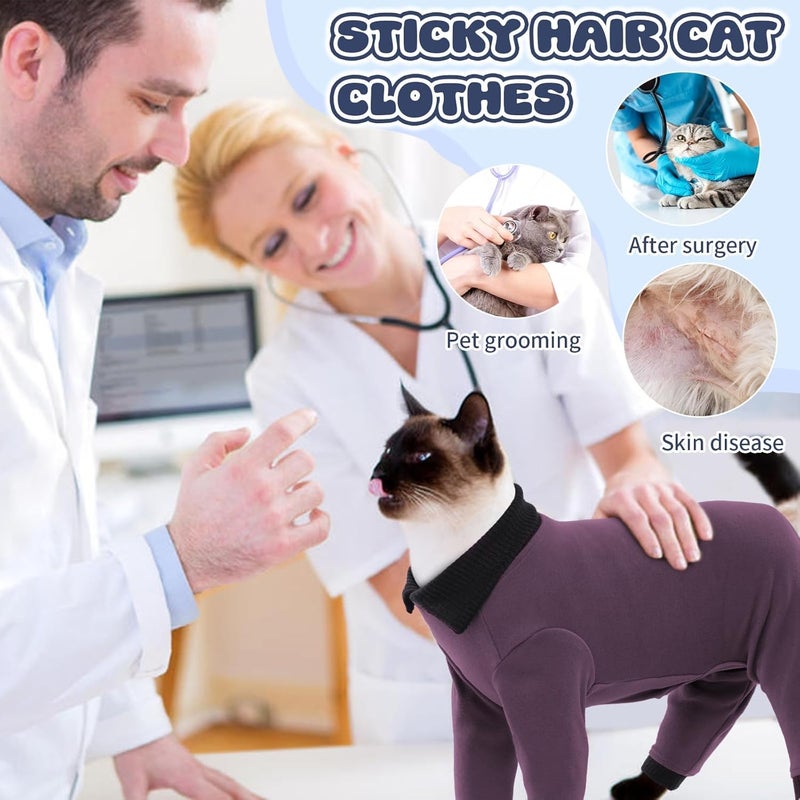 T'CHAQUE Sticky Hair Cat Clothes, Professional Recovery Suit for Cats, Anti-Shedding Shirt Outfit, Soft Pajamas for Kittens, Post-Surgery Onesie for Male & Female Cats, Fuchsia, Large - Image 4